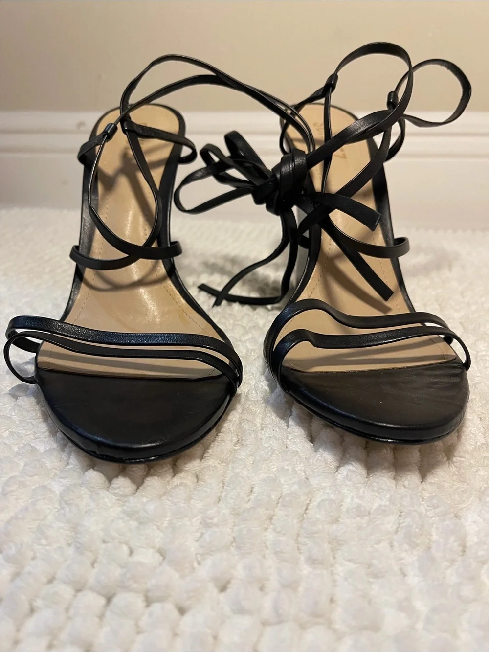 SCHUTZ Black Strappy Lace-Up Wedge Sandals